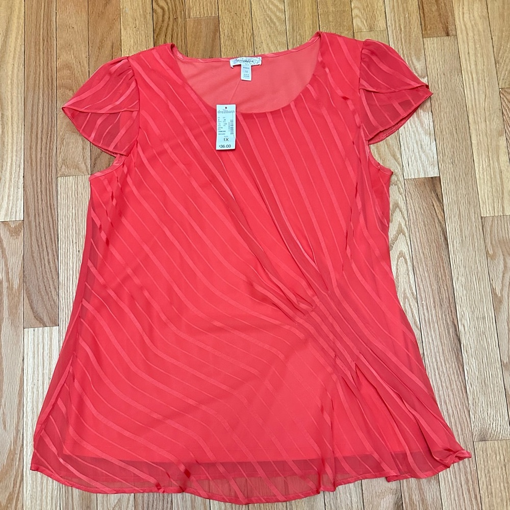Dressbarn Red Sheer Striped Blouse - Picture 1 of 8